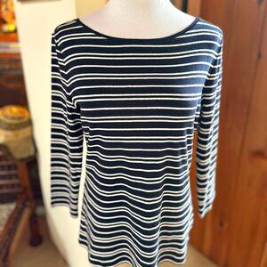 TALBOTS – Navy Balck White Stripe Breton Nautical Long Sleeve Top – S